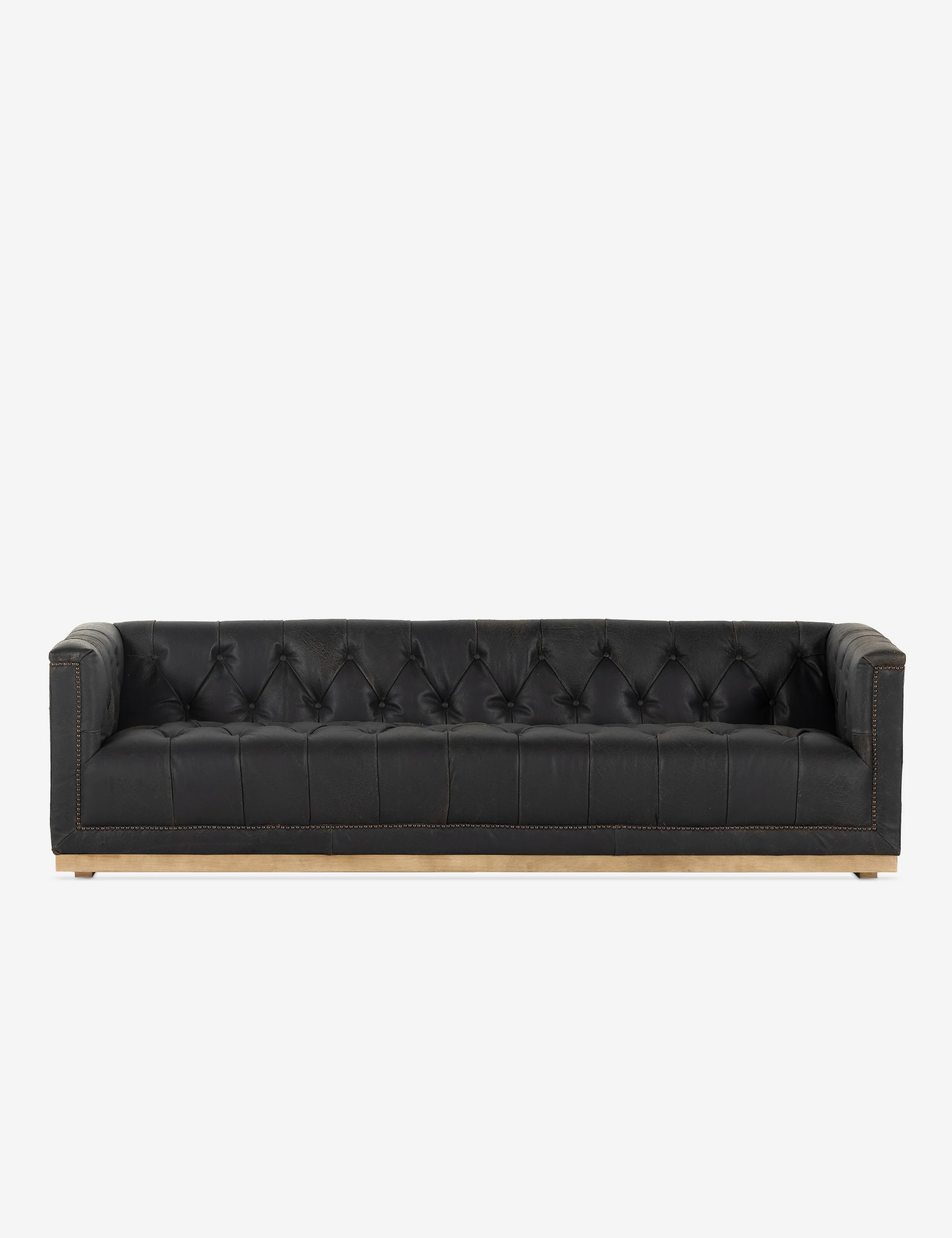Afia Leather Sofa, Distressed Black - Image 2
