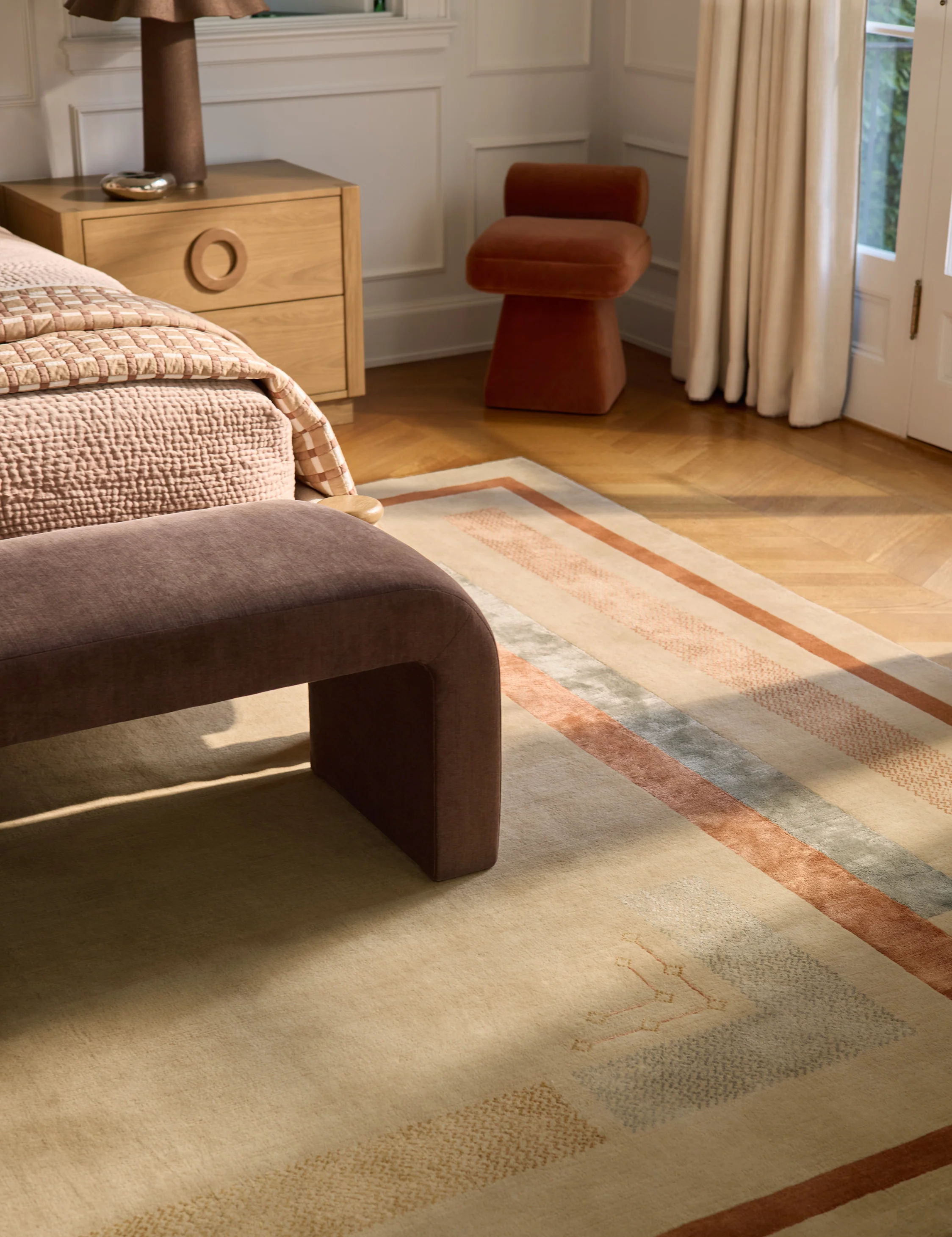 Pemberton Hand-Loomed Wool Blend Rug Swatch, Rust and Blue - Image 6