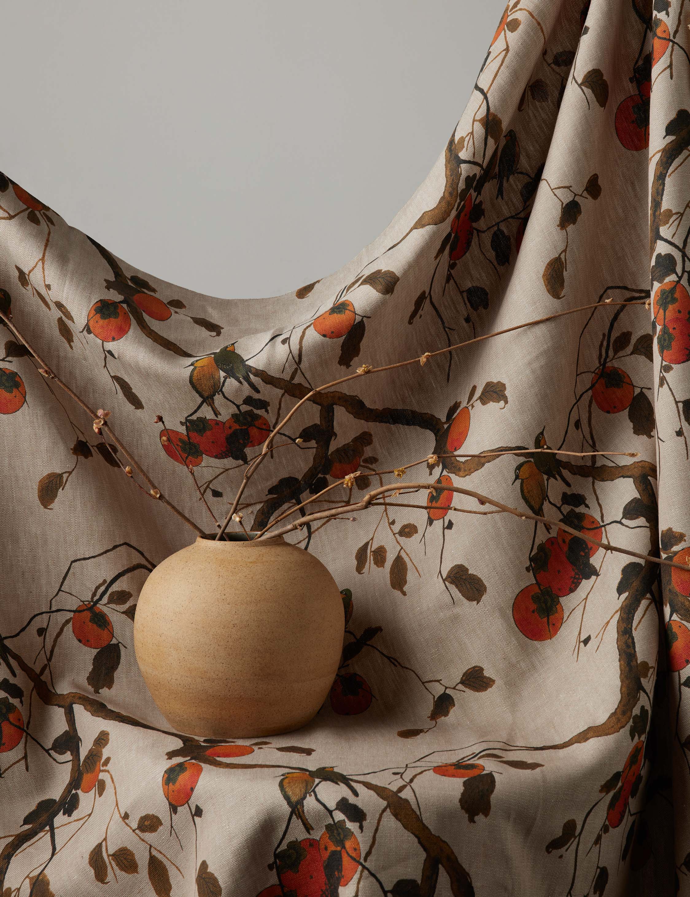 Persimmon Birds Flax Linen Fabric by Nathan Turner - Image 5