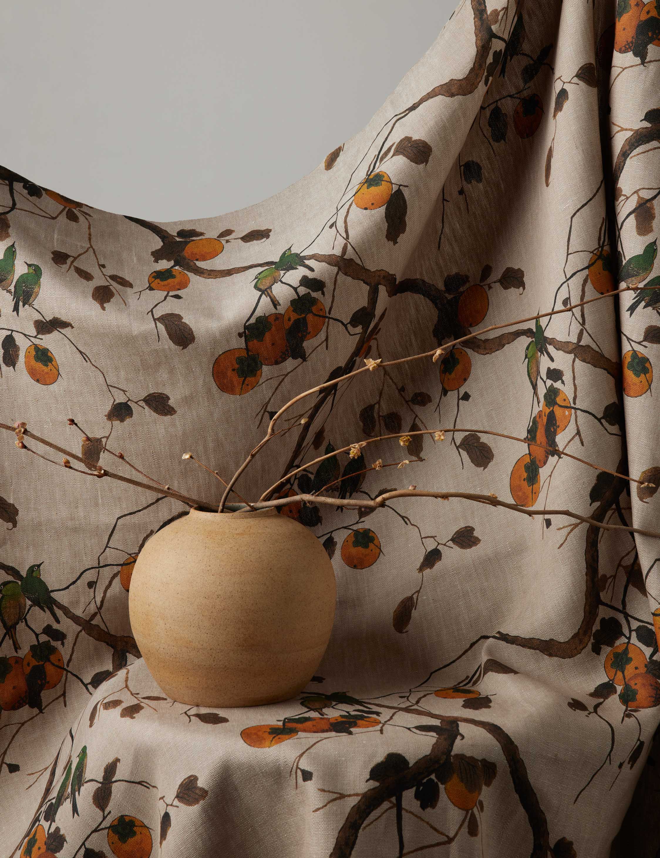 Persimmon Birds Flax Linen Fabric by Nathan Turner - Image 9