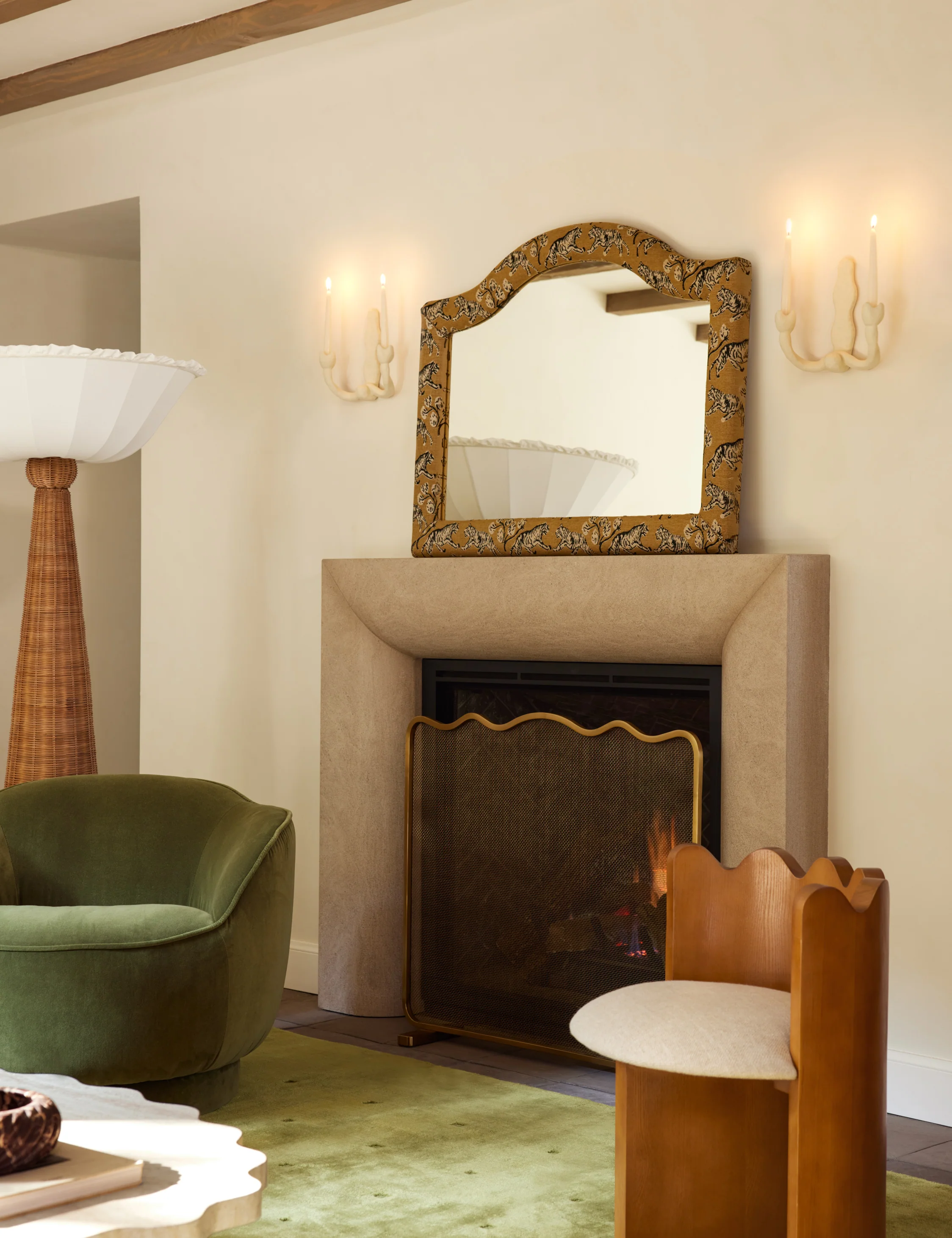 Tiger Upholstered Mantel Mirror by Sarah Sherman Samuel